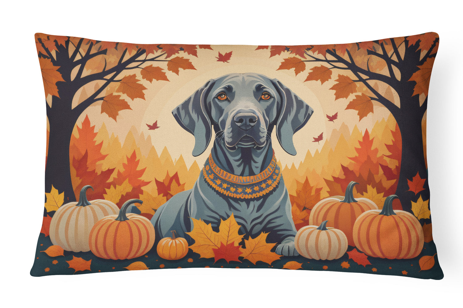 Weimaraner Fall Decorative Throw Pillow 12x16 Indoor Outdoor Accent Cushion, Fabric Cover with Insert for Sofa, Bed, Porch & Living Room
