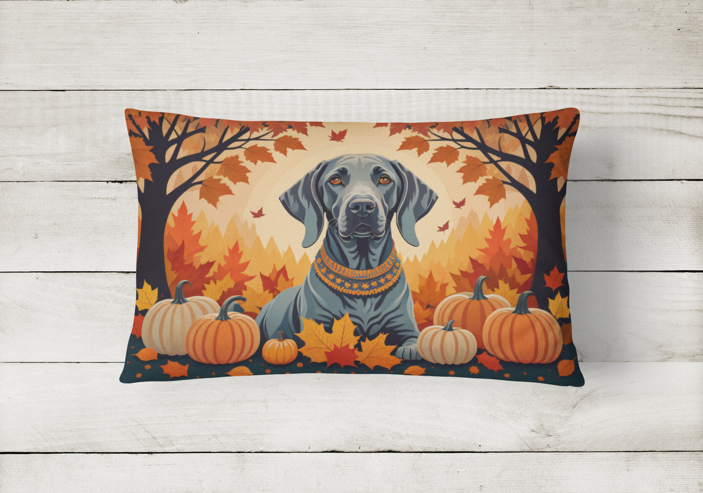 Weimaraner Fall Decorative Throw Pillow 12x16 Indoor Outdoor Accent Cushion, Fabric Cover with Insert for Sofa, Bed, Porch & Living Room