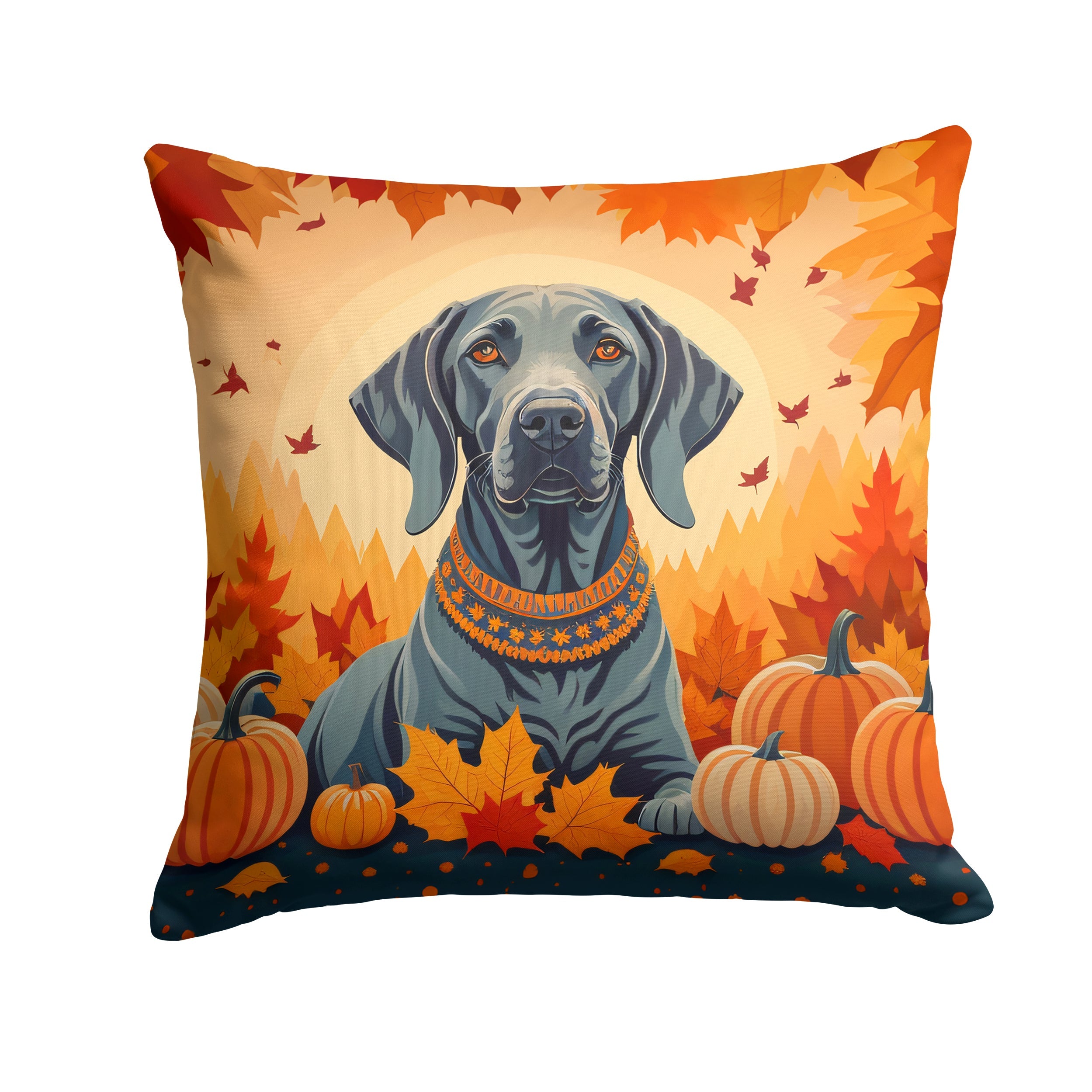 Weimaraner Fall Decorative Throw Pillow 14x14 Indoor Outdoor Accent Cushion, Fabric Cover with Insert for Sofa, Bed, Porch & Living Room