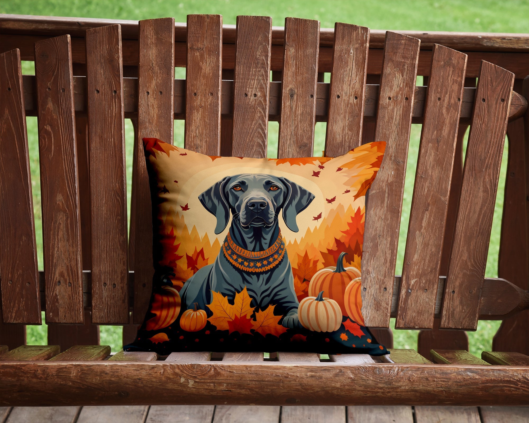 Weimaraner Fall Decorative Throw Pillow 14x14 Indoor Outdoor Accent Cushion, Fabric Cover with Insert for Sofa, Bed, Porch & Living Room