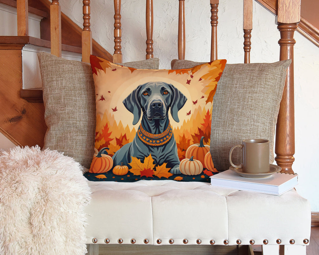 Weimaraner Fall Decorative Throw Pillow 14x14 Indoor Outdoor Accent Cushion, Fabric Cover with Insert for Sofa, Bed, Porch & Living Room
