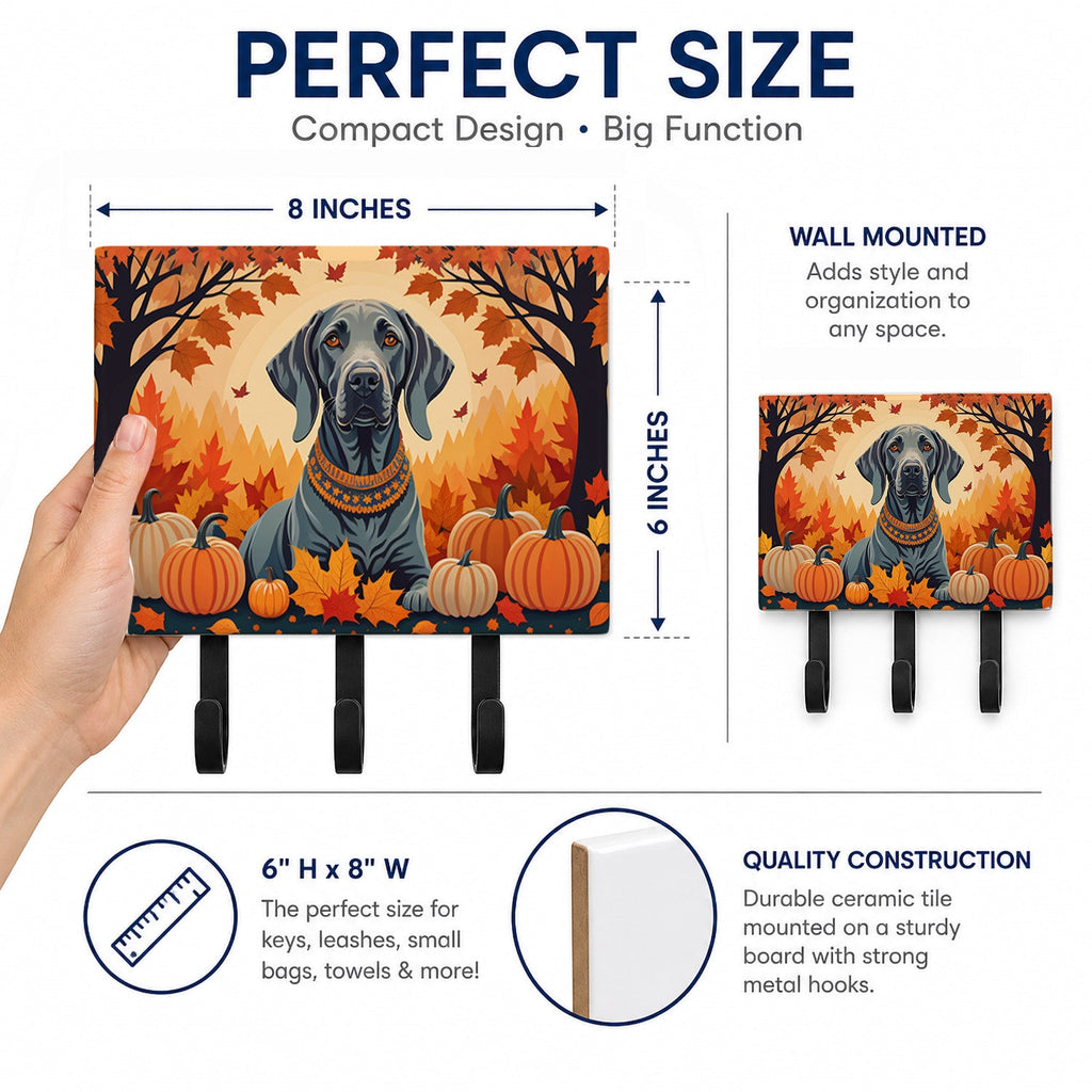 Weimaraner Fall Leash or Key Holder Wall Hooks, Coat Rack Wall Mount, for Hanging Keys, Towels, Aprons, Leashes