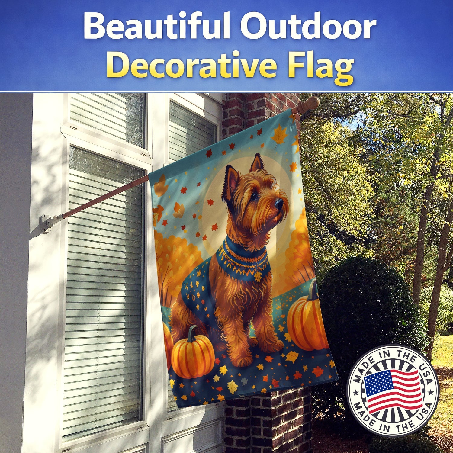 Welsh Terrier Fall House Flag 28x40 Porch Sleeve Pole Decorative Outside Yard Banner Artwork Wall Hanging, Polyester