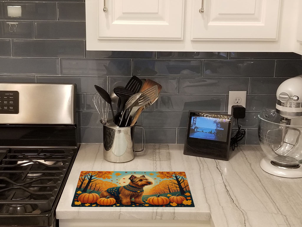 Welsh Terrier Fall Cutting Board Tempered Glass Kitchen Cutting Surface, Heat Resistant Chopping, Non-Slip Feet, Food Prep & Serving