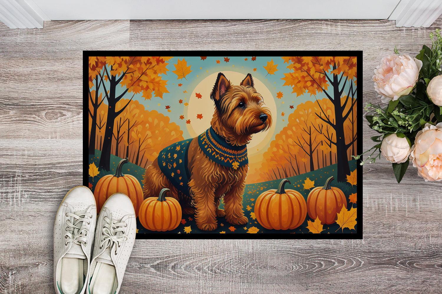 Welsh Terrier Fall Doormat Indoor Outdoor 18H X 27W Front Door Mat Rugs for Entryway, Non Slip Washable