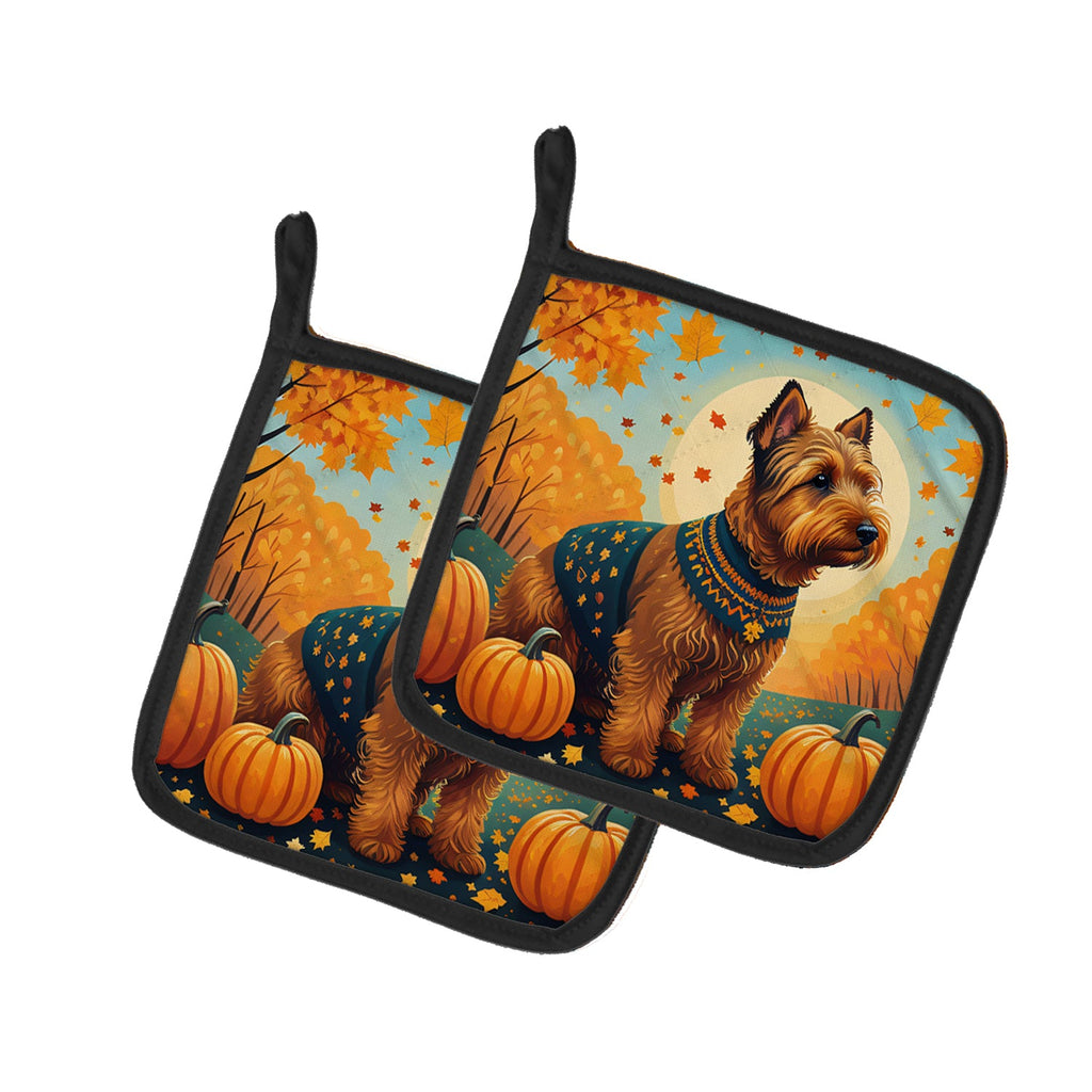 Welsh Terrier Fall Pot Holder Set of 2 Heat Resistant Quilted Hot Pads 7.5 x 7.5 Inch, Insulated Kitchen Trivets for Cooking & Baking