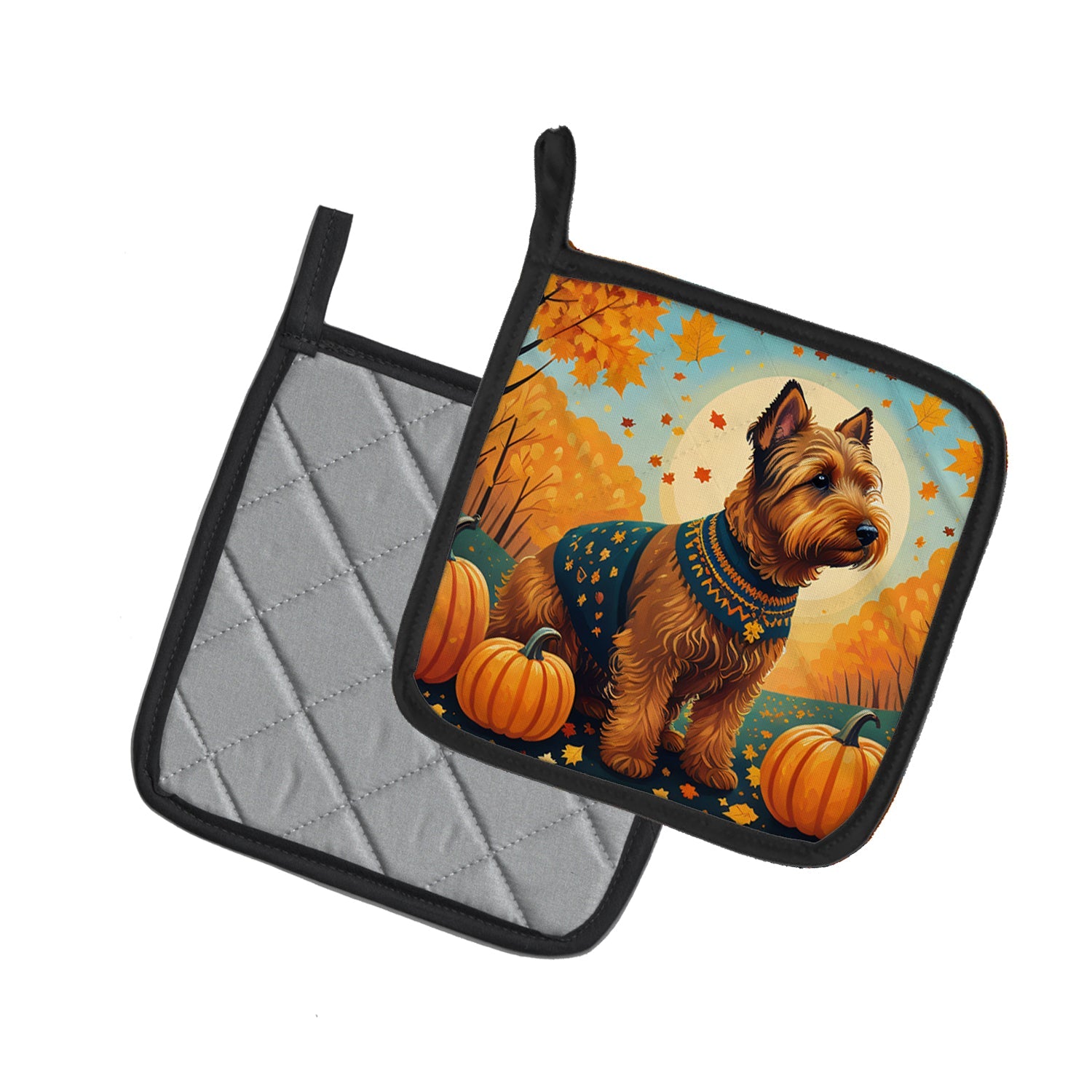 Welsh Terrier Fall Pot Holder Set of 2 Heat Resistant Quilted Hot Pads 7.5 x 7.5 Inch, Insulated Kitchen Trivets for Cooking & Baking