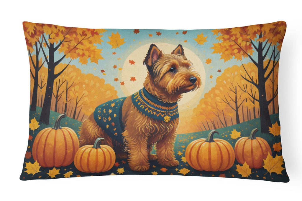 Welsh Terrier Fall Decorative Throw Pillow 12x16 Indoor Outdoor Accent Cushion, Fabric Cover with Insert for Sofa, Bed, Porch & Living Room