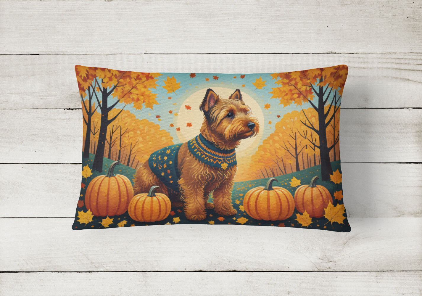 Welsh Terrier Fall Decorative Throw Pillow 12x16 Indoor Outdoor Accent Cushion, Fabric Cover with Insert for Sofa, Bed, Porch & Living Room