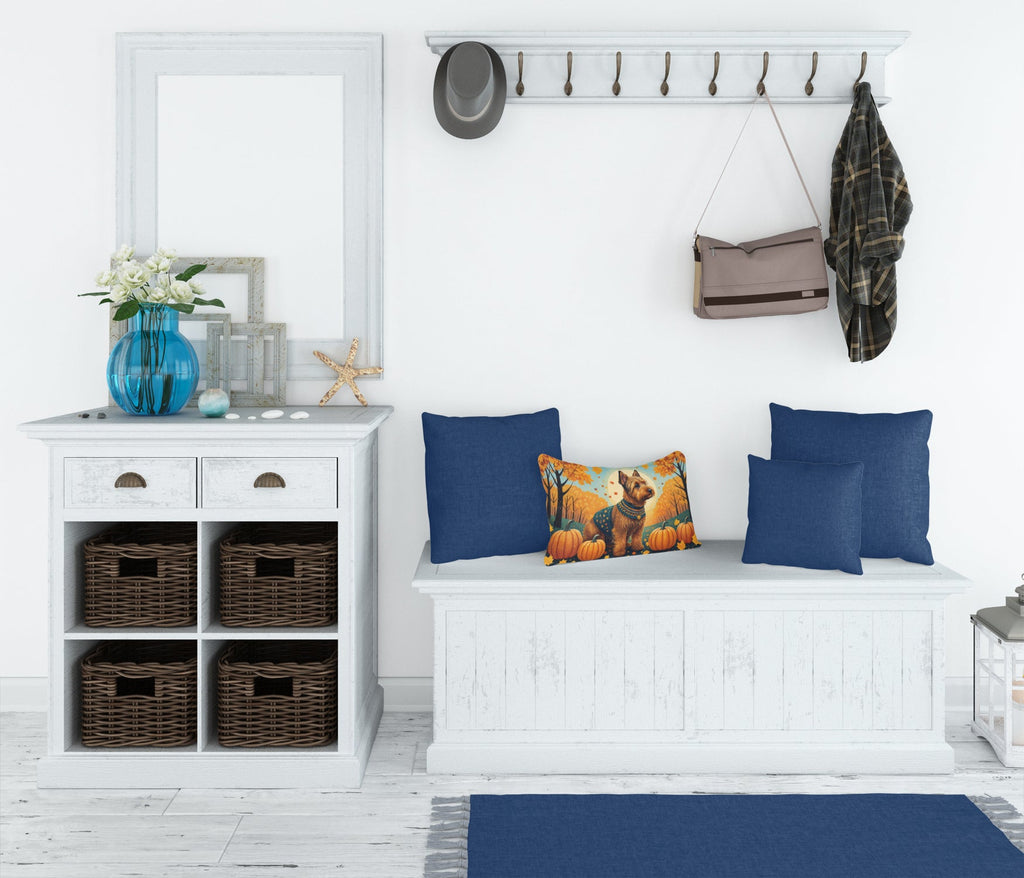Welsh Terrier Fall Decorative Throw Pillow 12x16 Indoor Outdoor Accent Cushion, Fabric Cover with Insert for Sofa, Bed, Porch & Living Room
