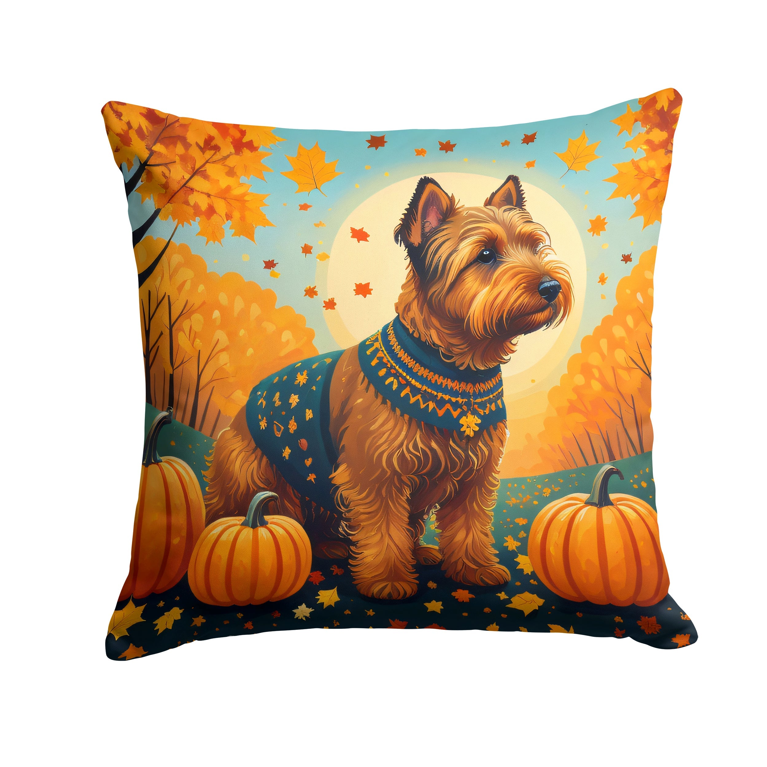 Welsh Terrier Fall Decorative Throw Pillow 14x14 Indoor Outdoor Accent Cushion, Fabric Cover with Insert for Sofa, Bed, Porch & Living Room