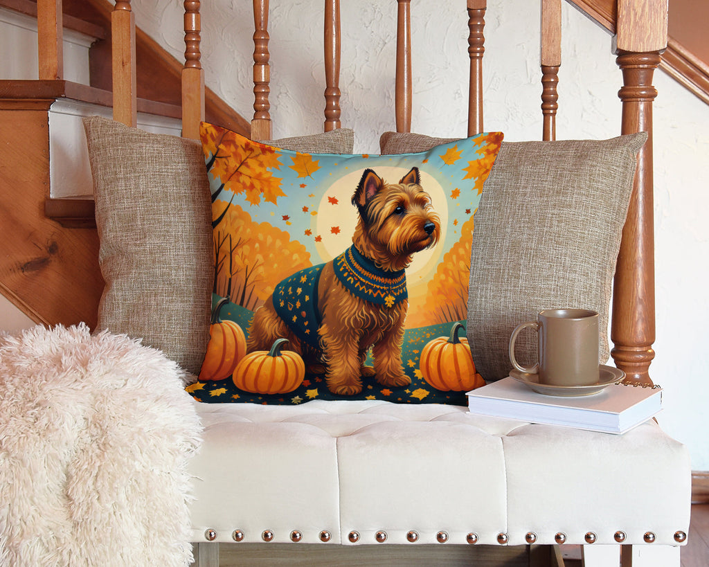 Welsh Terrier Fall Decorative Throw Pillow 14x14 Indoor Outdoor Accent Cushion, Fabric Cover with Insert for Sofa, Bed, Porch & Living Room