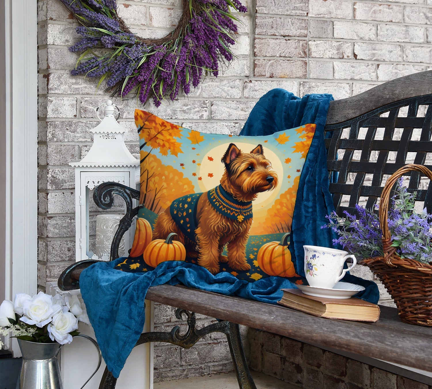 Welsh Terrier Fall Decorative Throw Pillow 18x18 Indoor Outdoor Accent Cushion, Fabric Cover with Insert for Sofa, Bed, Porch & Living Room