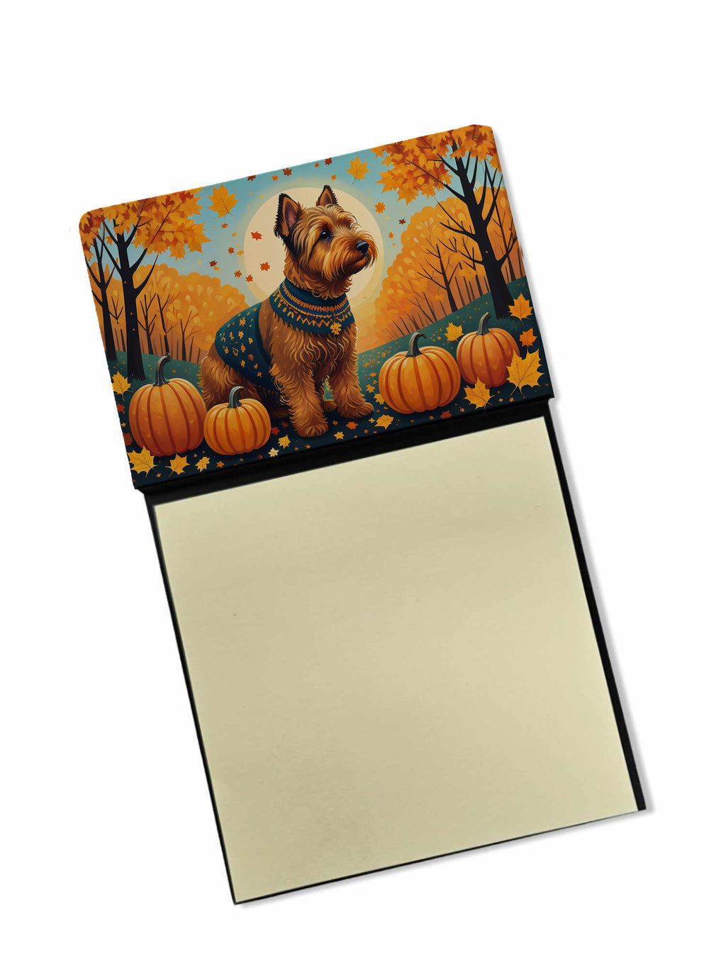 Welsh Terrier Fall Watercolor Sticky Note Holder Refillable Dispenser Desk Accessory 3x3 Pad Gift
