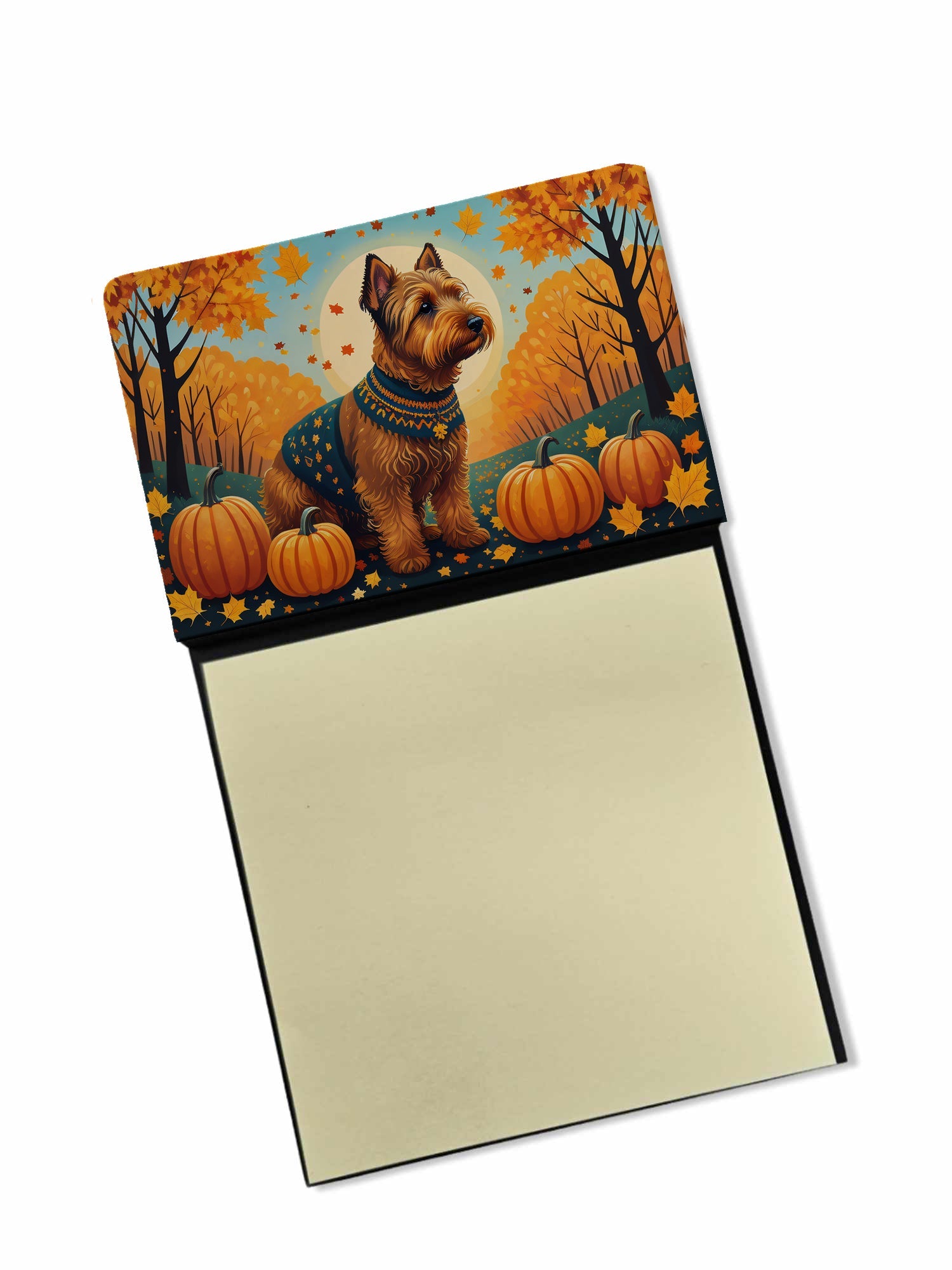 Welsh Terrier Fall Watercolor Sticky Note Holder Refillable Dispenser Desk Accessory 3x3 Pad Gift