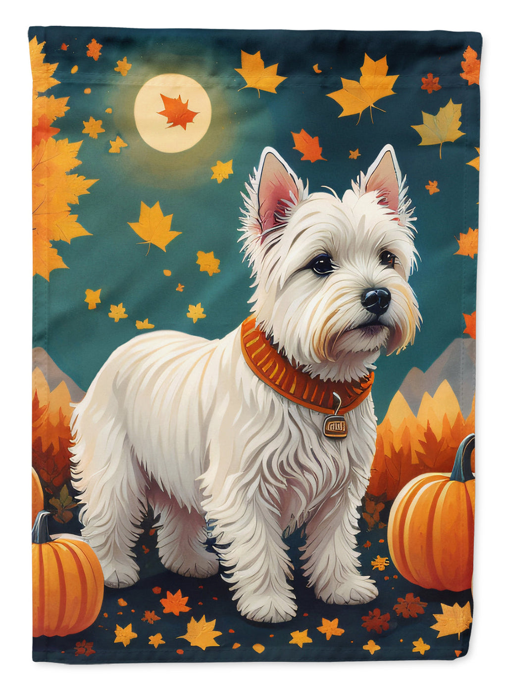Westie Fall House Flag 28x40 Porch Sleeve Pole Decorative Outside Yard Banner Artwork Wall Hanging, Polyester