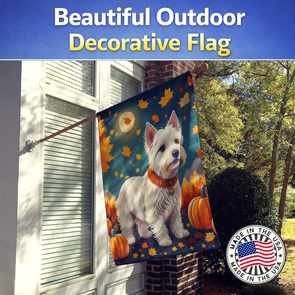 Westie Fall House Flag 28x40 Porch Sleeve Pole Decorative Outside Yard Banner Artwork Wall Hanging, Polyester