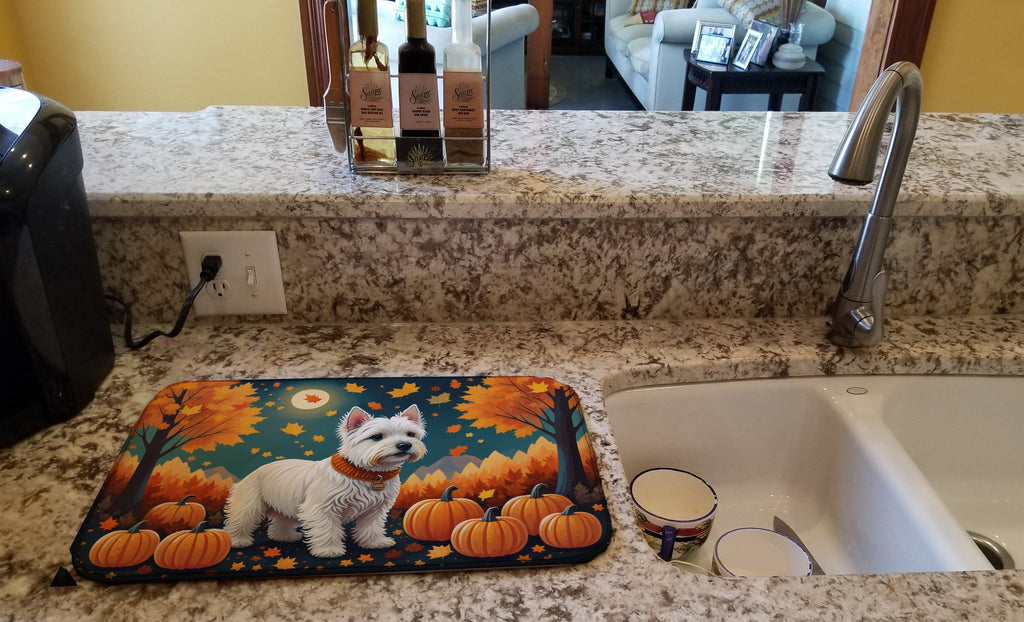 Westie Fall Dish Drying Mat Absorbent Dish Drying Mat Pad for Kitchen Counter Dish Drainer Mat for Countertop, 14 x 21", Multicolor