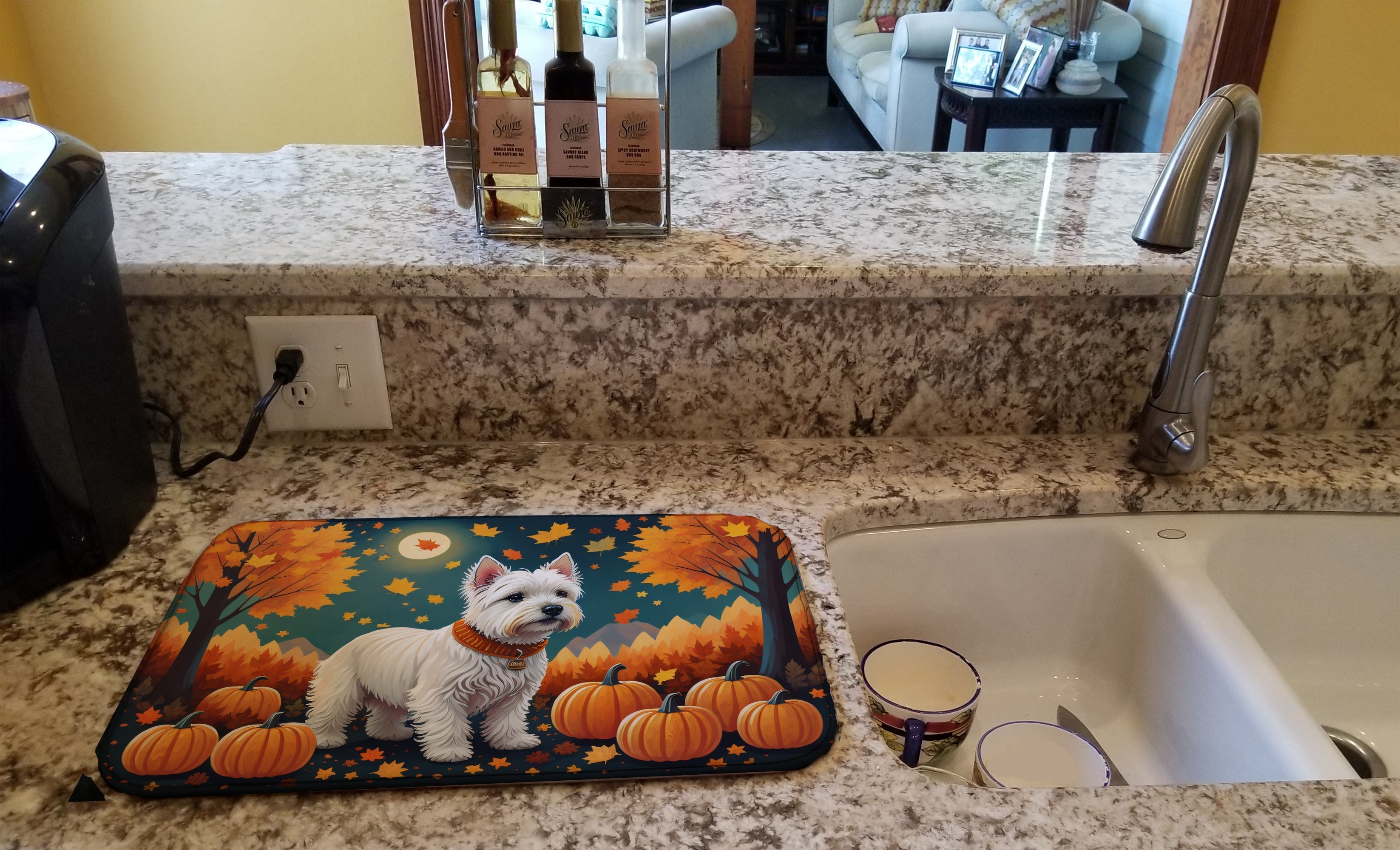 Westie Fall Dish Drying Mat Absorbent Dish Drying Mat Pad for Kitchen Counter Dish Drainer Mat for Countertop, 14 x 21", Multicolor