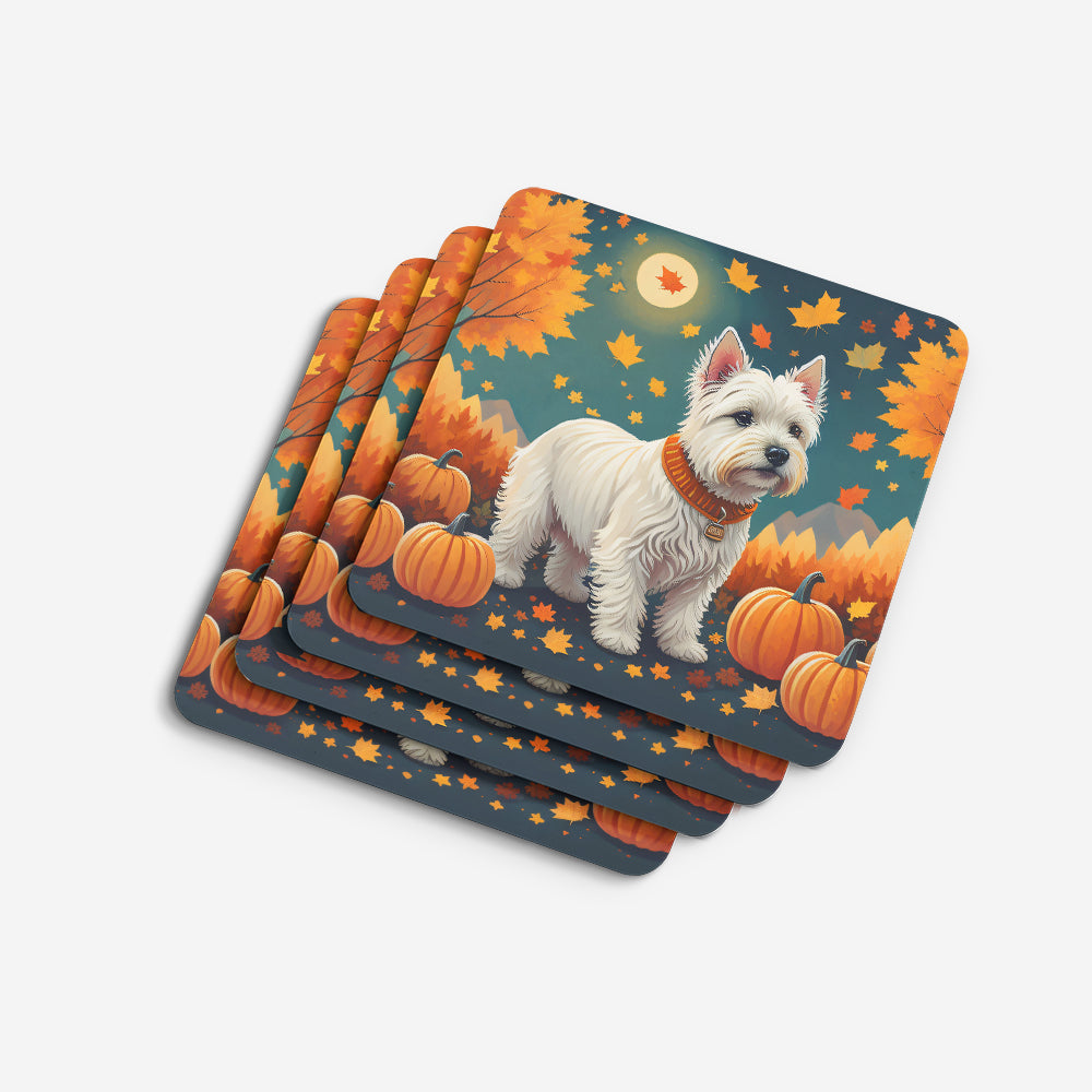 Westie Fall Foam Coasters Set of 4 Cup Coasters for Indoor Outdoor, Tabletop Protection, Anti Slip, Mouse pad Material