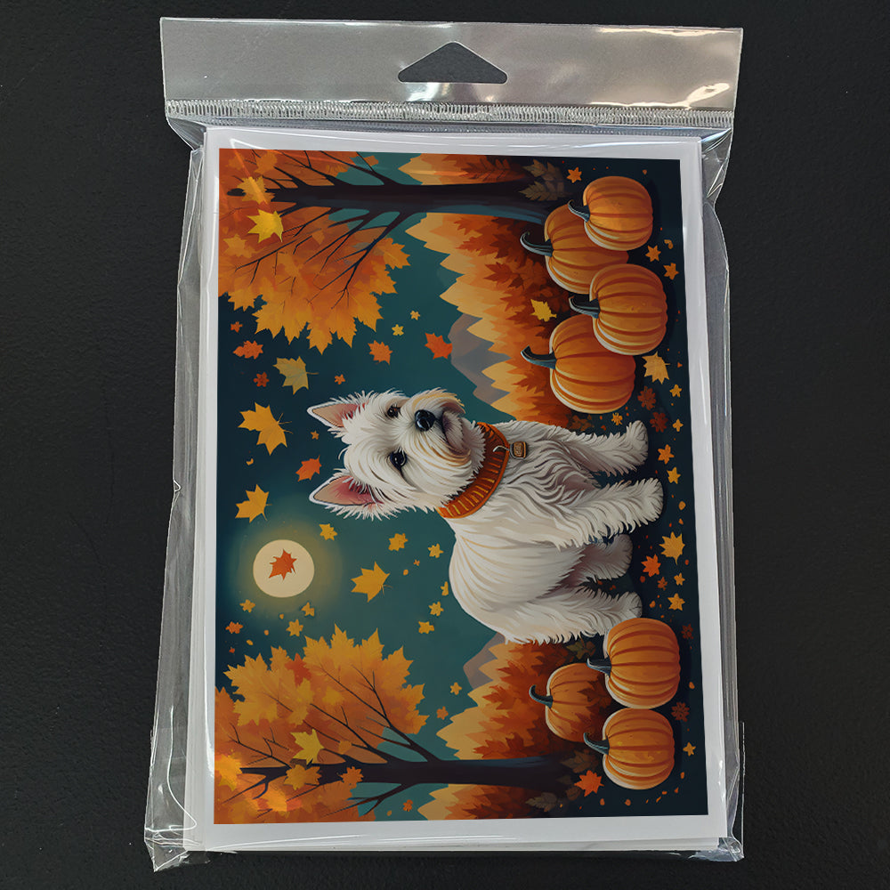 Westie Fall Greeting Cards Pack of 8 Blank Cards with Envelopes Whimsical A7 Size 5x7