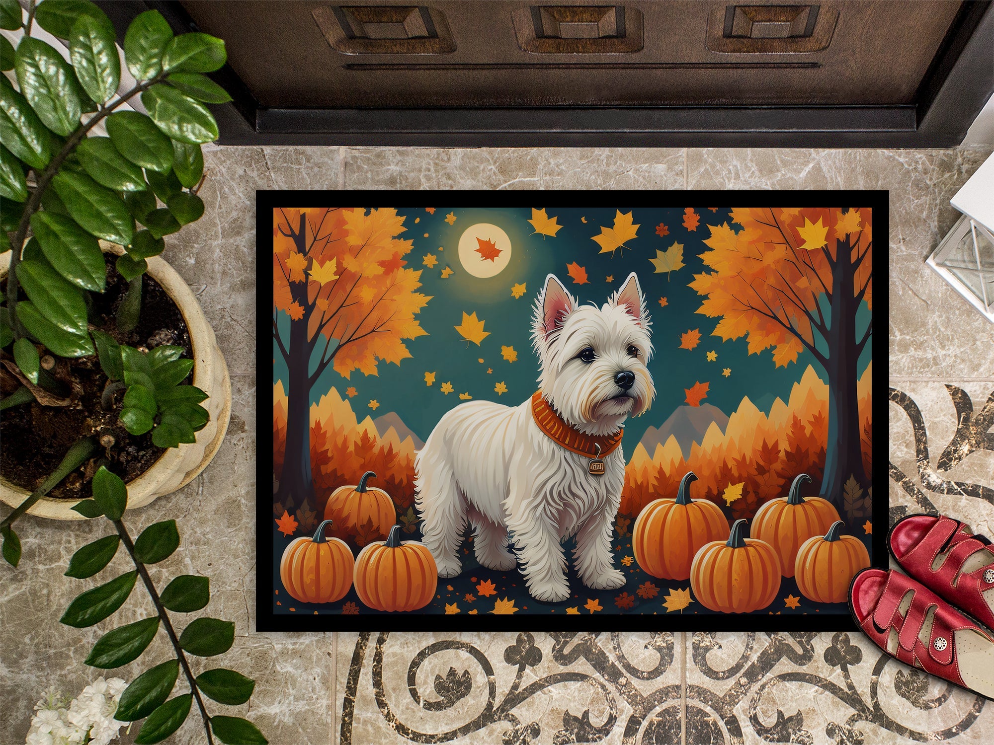 Westie Fall Doormat Indoor Outdoor 24H X 36W Front Door Mat Rugs for Entryway, Non Slip Washable Low Pile,