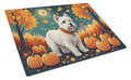 Westie Fall Cutting Board Tempered Glass Kitchen Cutting Surface, Heat Resistant Chopping, Non-Slip Feet, Food Prep & Serving