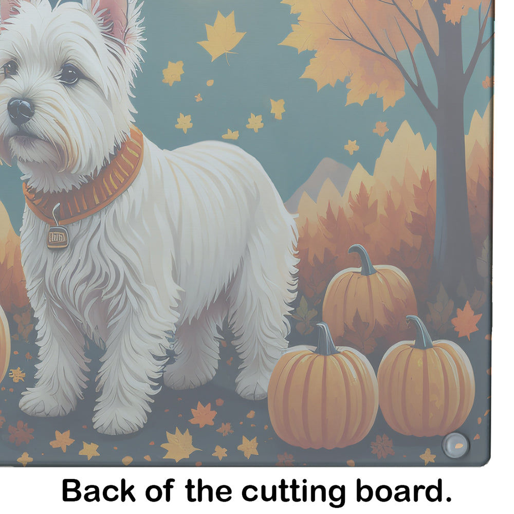 Westie Fall Cutting Board Tempered Glass Kitchen Cutting Surface, Heat Resistant Chopping, Non-Slip Feet, Food Prep & Serving