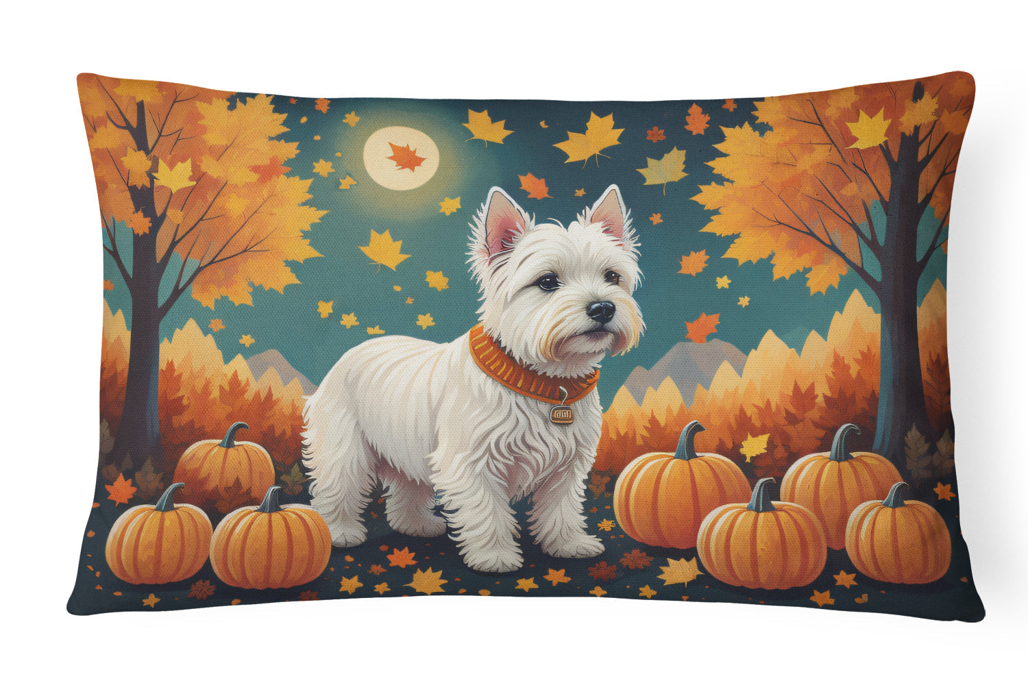 Westie Fall Decorative Throw Pillow 12x16 Indoor Outdoor Accent Cushion, Fabric Cover with Insert for Sofa, Bed, Porch & Living Room