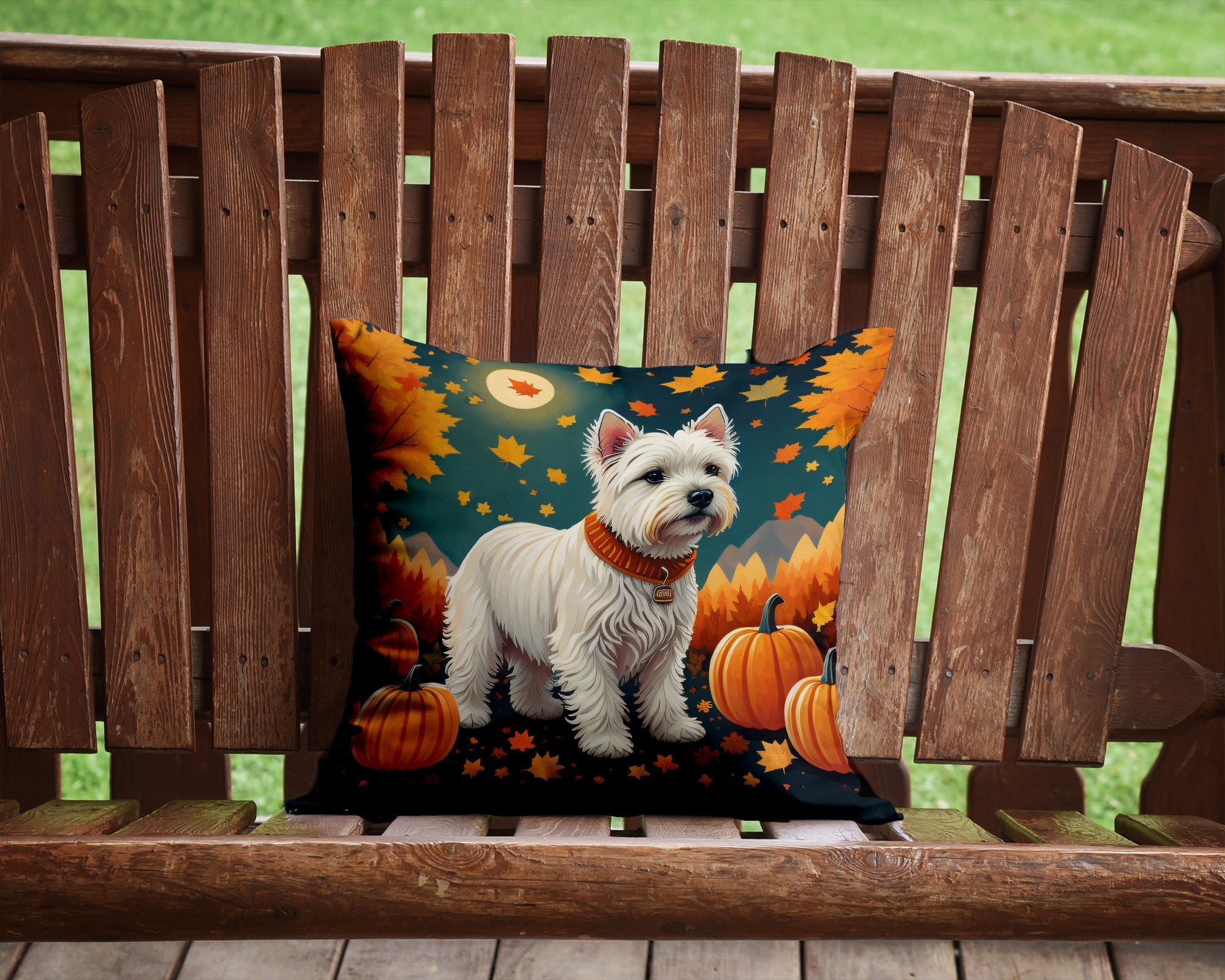 Westie Fall Decorative Throw Pillow 14x14 Indoor Outdoor Accent Cushion, Fabric Cover with Insert for Sofa, Bed, Porch & Living Room