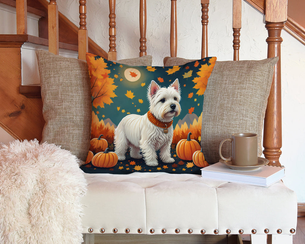 Westie Fall Decorative Throw Pillow 14x14 Indoor Outdoor Accent Cushion, Fabric Cover with Insert for Sofa, Bed, Porch & Living Room