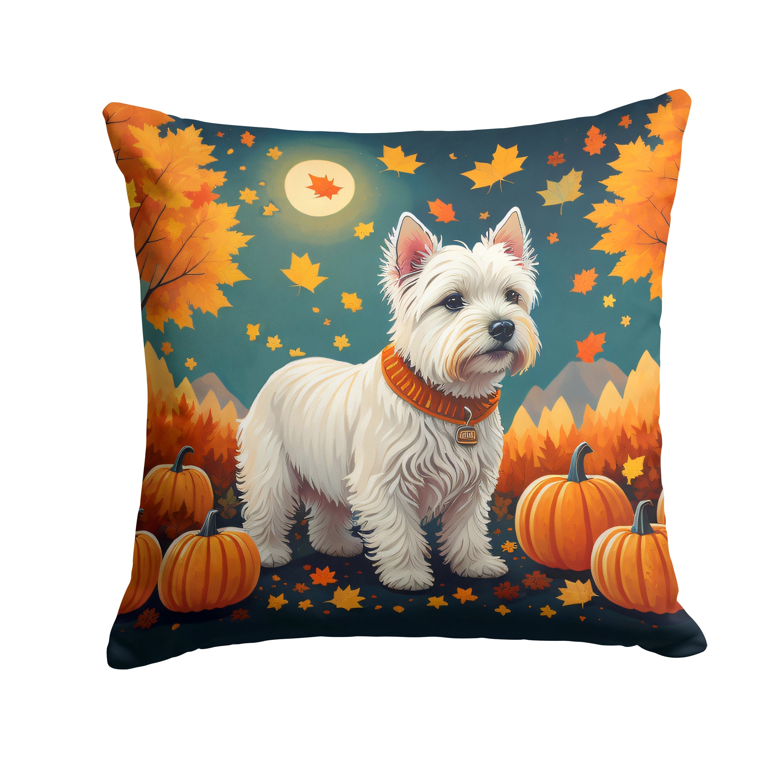 Westie Fall Decorative Throw Pillow 18x18 Indoor Outdoor Accent Cushion, Fabric Cover with Insert for Sofa, Bed, Porch & Living Room
