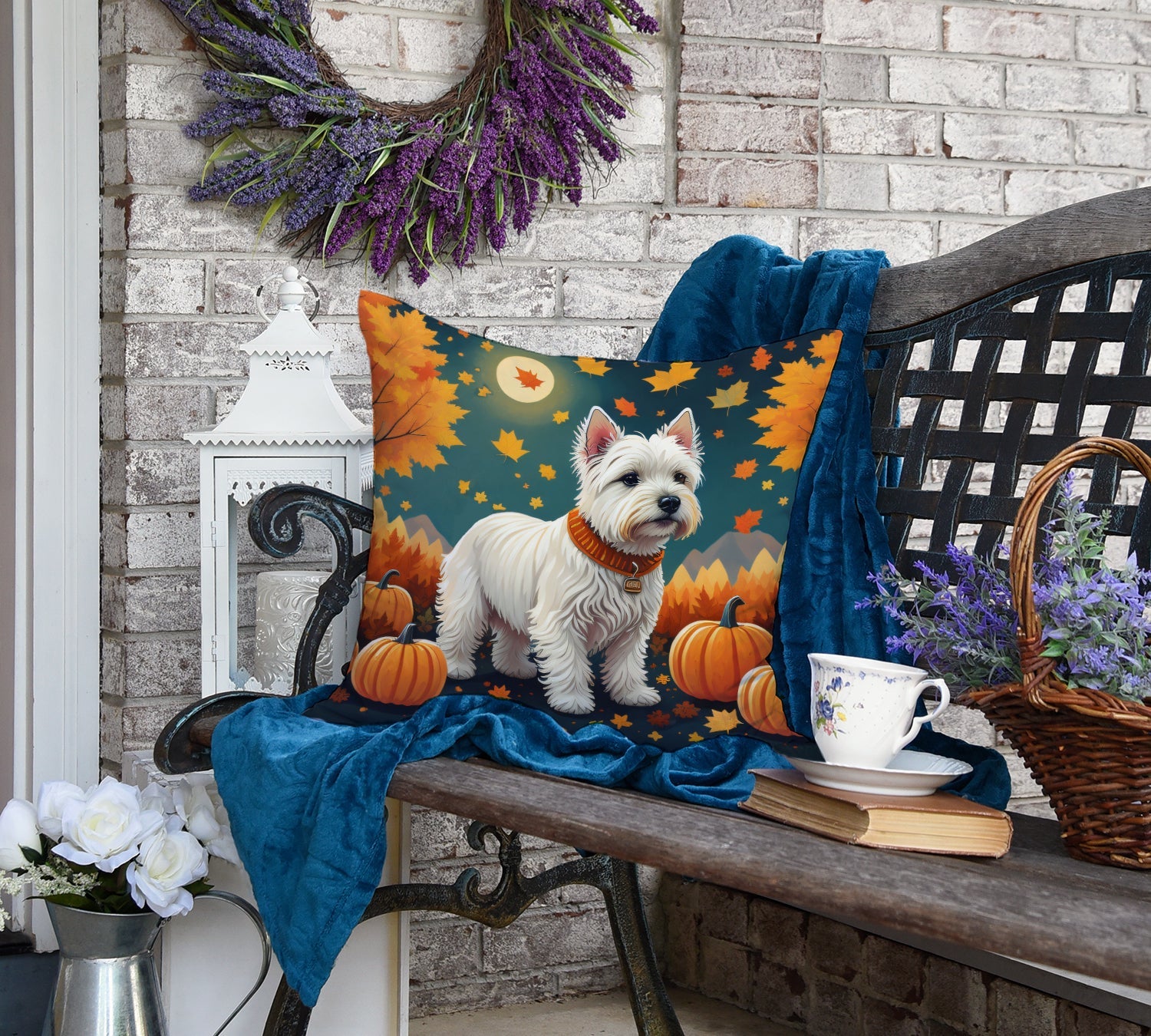 Westie Fall Decorative Throw Pillow 18x18 Indoor Outdoor Accent Cushion, Fabric Cover with Insert for Sofa, Bed, Porch & Living Room