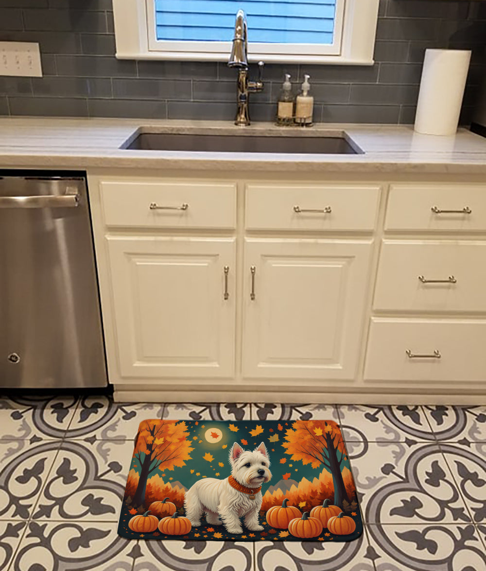 Westie Fall Memory Foam Kitchen Mat Machine Washable Anti-Fatigue Cushion Comfort Bath or Kitchen Rug