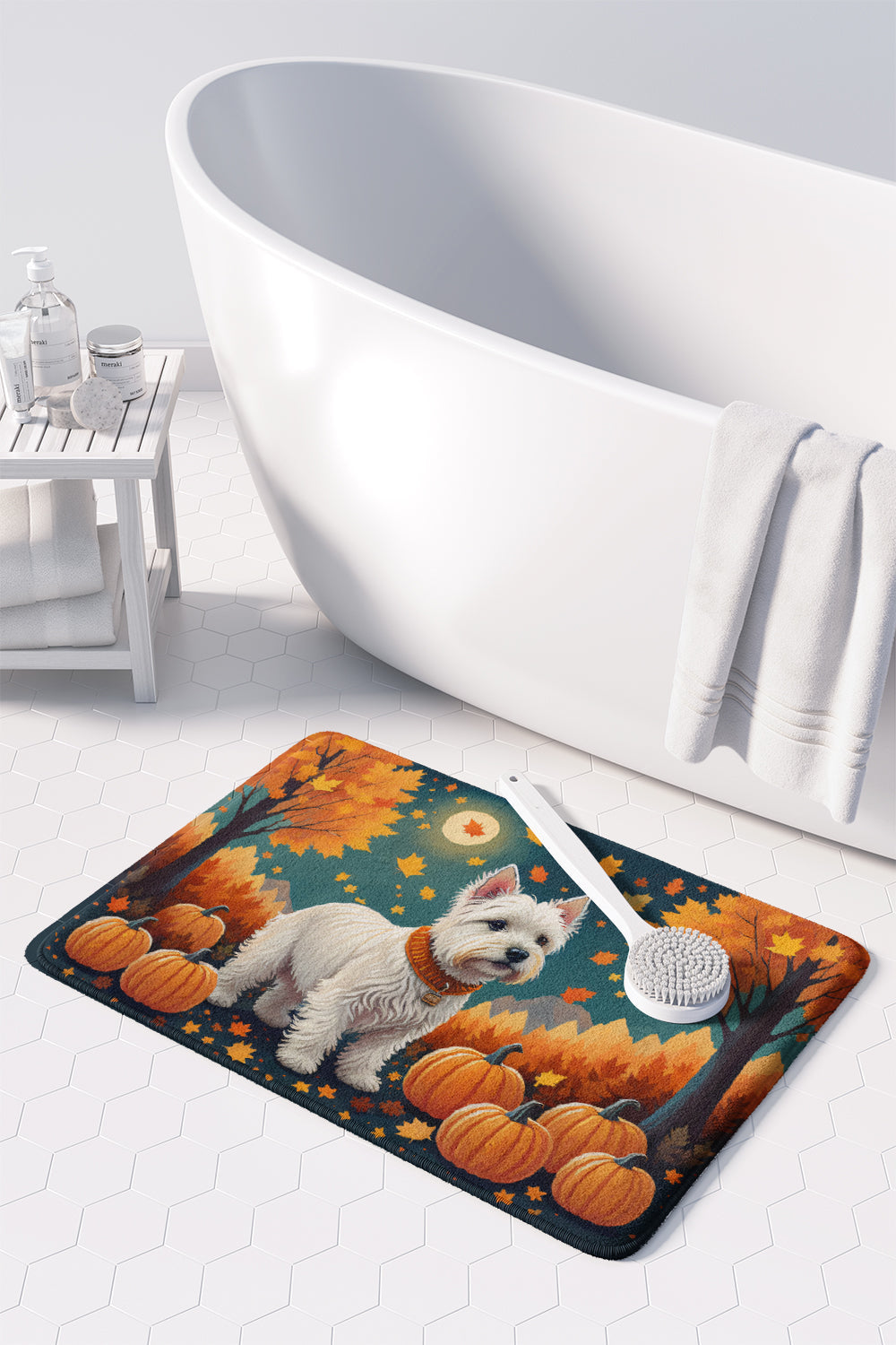 Westie Fall Memory Foam Kitchen Mat Machine Washable Anti-Fatigue Cushion Comfort Bath or Kitchen Rug