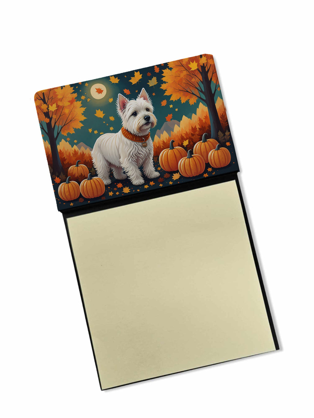 Westie Fall Watercolor Sticky Note Holder Refillable Dispenser Desk Accessory 3x3 Pad Gift