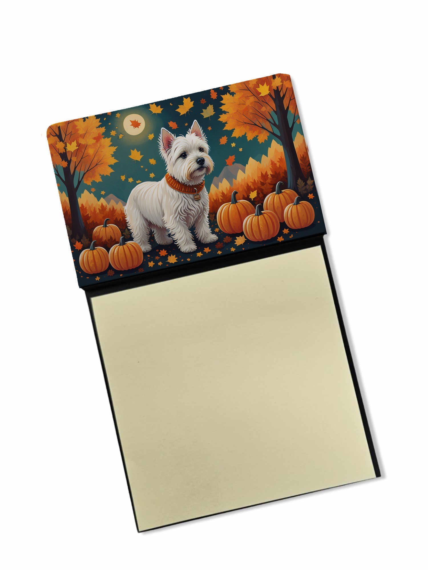 Westie Fall Watercolor Sticky Note Holder Refillable Dispenser Desk Accessory 3x3 Pad Gift