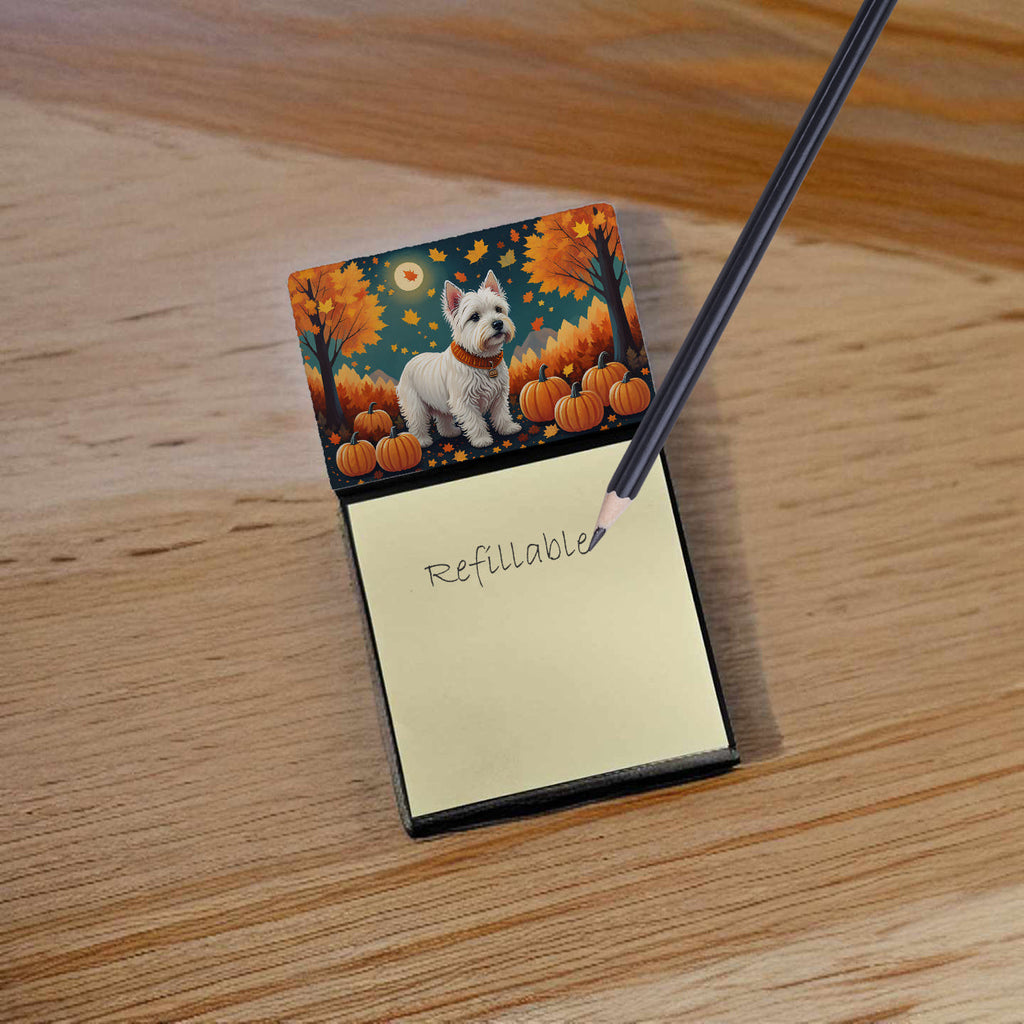 Westie Fall Watercolor Sticky Note Holder Refillable Dispenser Desk Accessory 3x3 Pad Gift