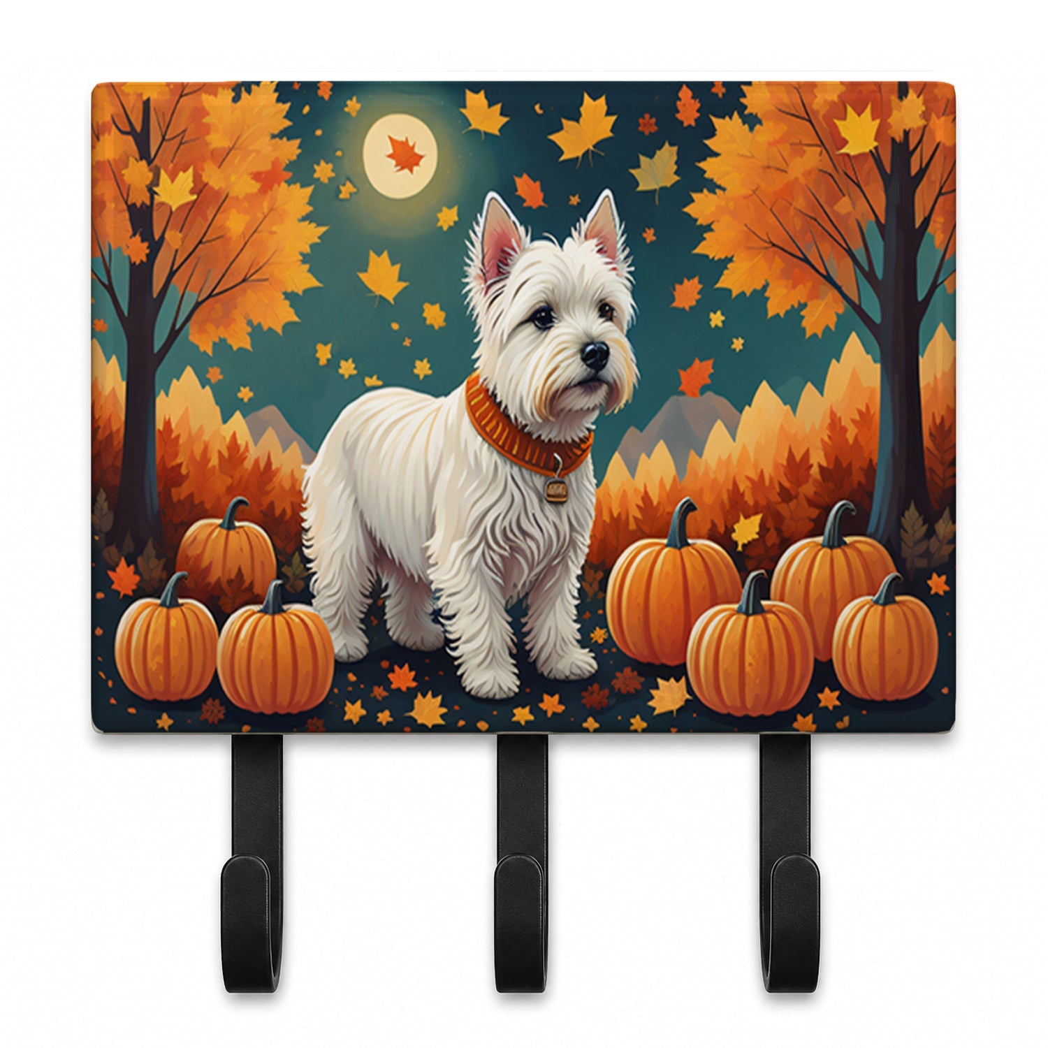 Westie Fall Leash or Key Holder Wall Hooks, Coat Rack Wall Mount, for Hanging Keys, Towels, Aprons, Leashes