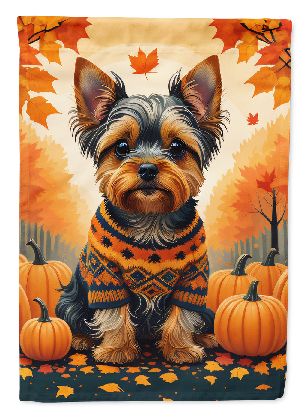Yorkshire Terrier Fall House Flag 28x40 Porch Sleeve Pole Decorative Outside Yard Banner Artwork Wall Hanging, Polyester