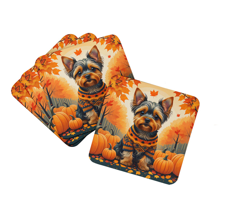 Yorkshire Terrier Fall Foam Coasters Set of 4 Cup Coasters for Indoor Outdoor, Tabletop Protection, Anti Slip, Mouse pad Material