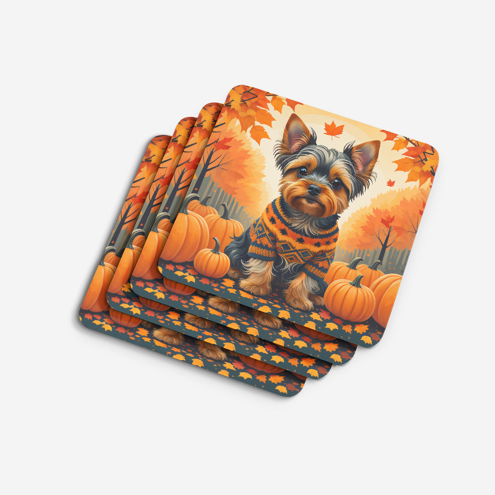 Yorkshire Terrier Fall Foam Coasters Set of 4 Cup Coasters for Indoor Outdoor, Tabletop Protection, Anti Slip, Mouse pad Material