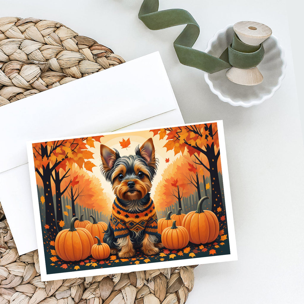 Yorkshire Terrier Fall Greeting Cards Pack of 8 Blank Cards with Envelopes Whimsical A7 Size 5x7