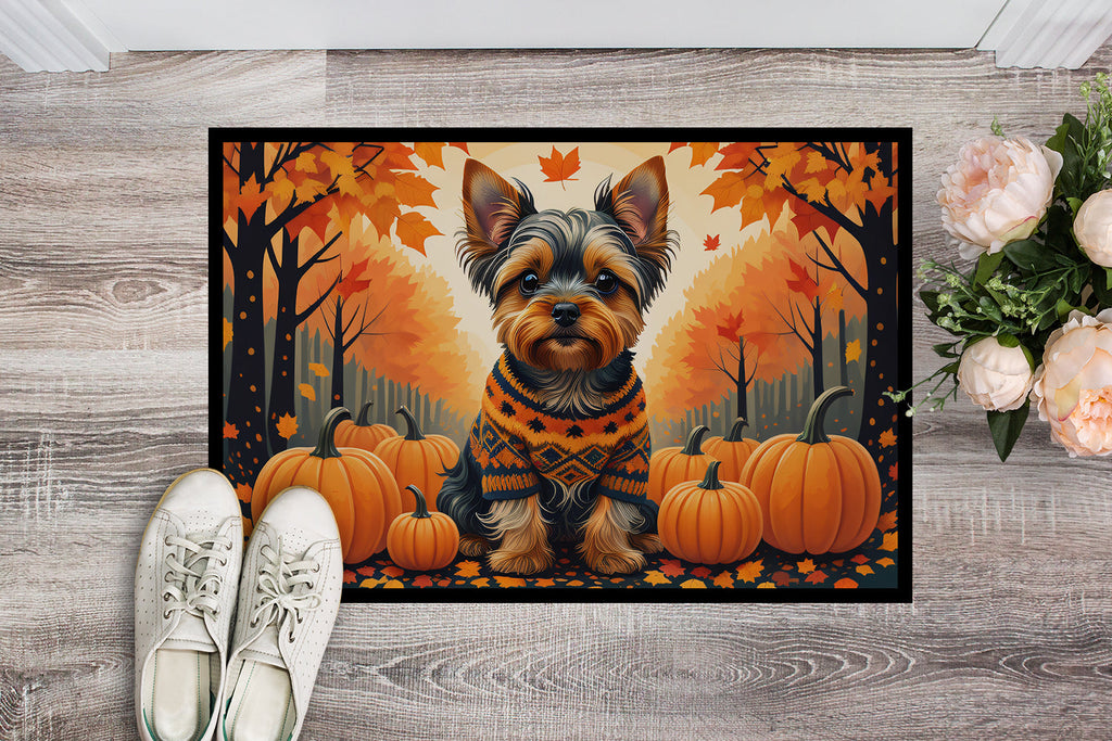 Yorkshire Terrier Fall Doormat Indoor Outdoor 24H X 36W Front Door Mat Rugs for Entryway, Non Slip Washable Low Pile,