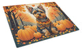 Yorkshire Terrier Fall Cutting Board Tempered Glass Kitchen Cutting Surface, Heat Resistant Chopping, Non-Slip Feet, Food Prep & Serving