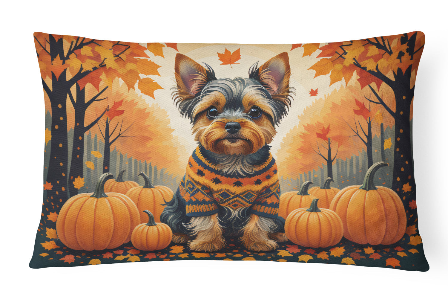 Yorkshire Terrier Fall Decorative Throw Pillow 12x16 Indoor Outdoor Accent Cushion, Fabric Cover with Insert for Sofa, Bed, Porch & Living Room