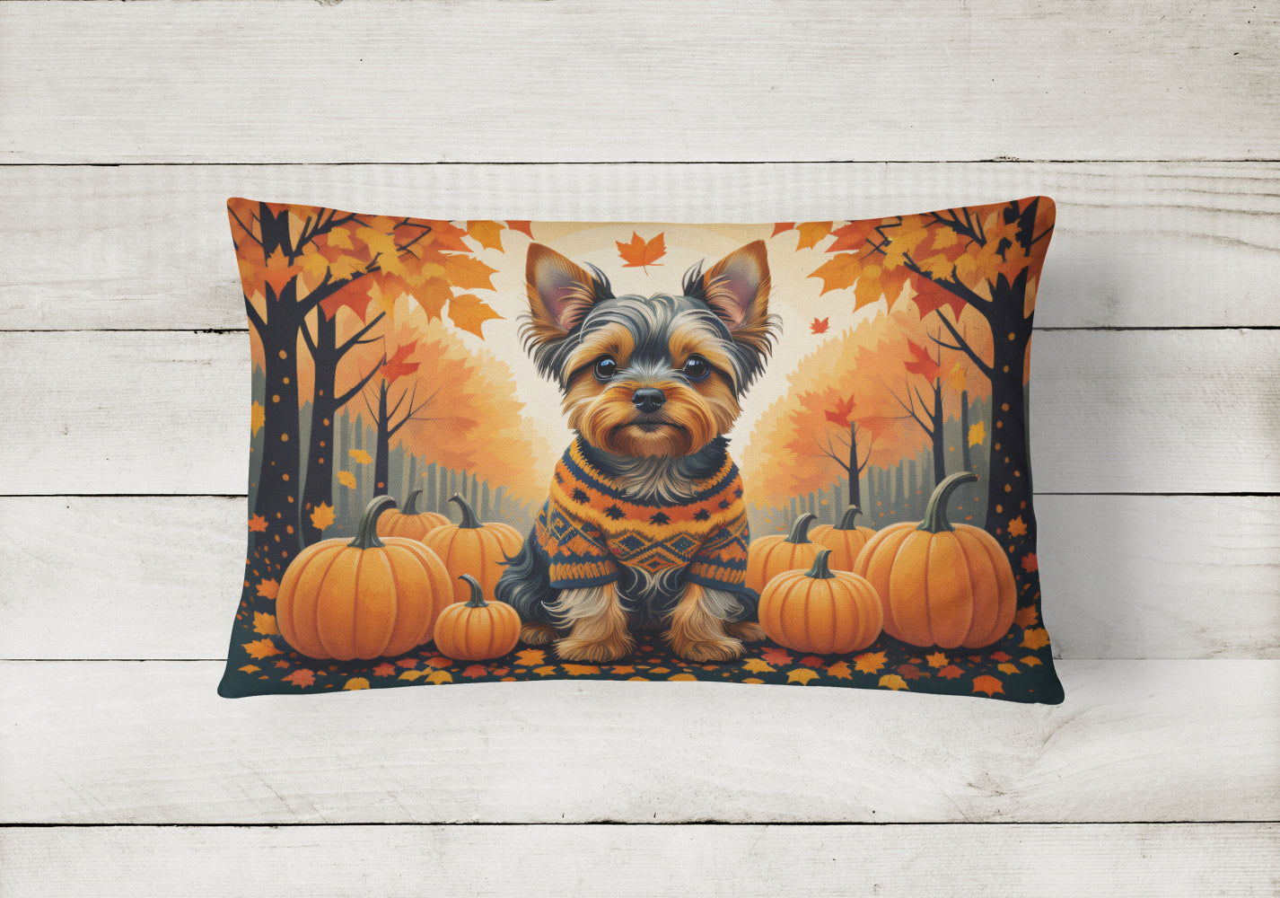 Yorkshire Terrier Fall Decorative Throw Pillow 12x16 Indoor Outdoor Accent Cushion, Fabric Cover with Insert for Sofa, Bed, Porch & Living Room
