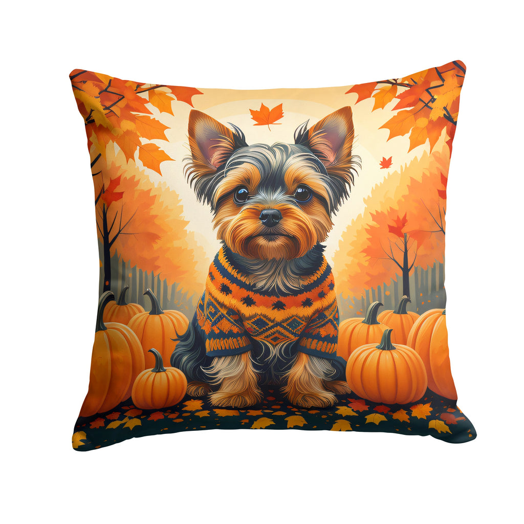 Yorkshire Terrier Fall Decorative Throw Pillow 14x14 Indoor Outdoor Accent Cushion, Fabric Cover with Insert for Sofa, Bed, Porch & Living Room