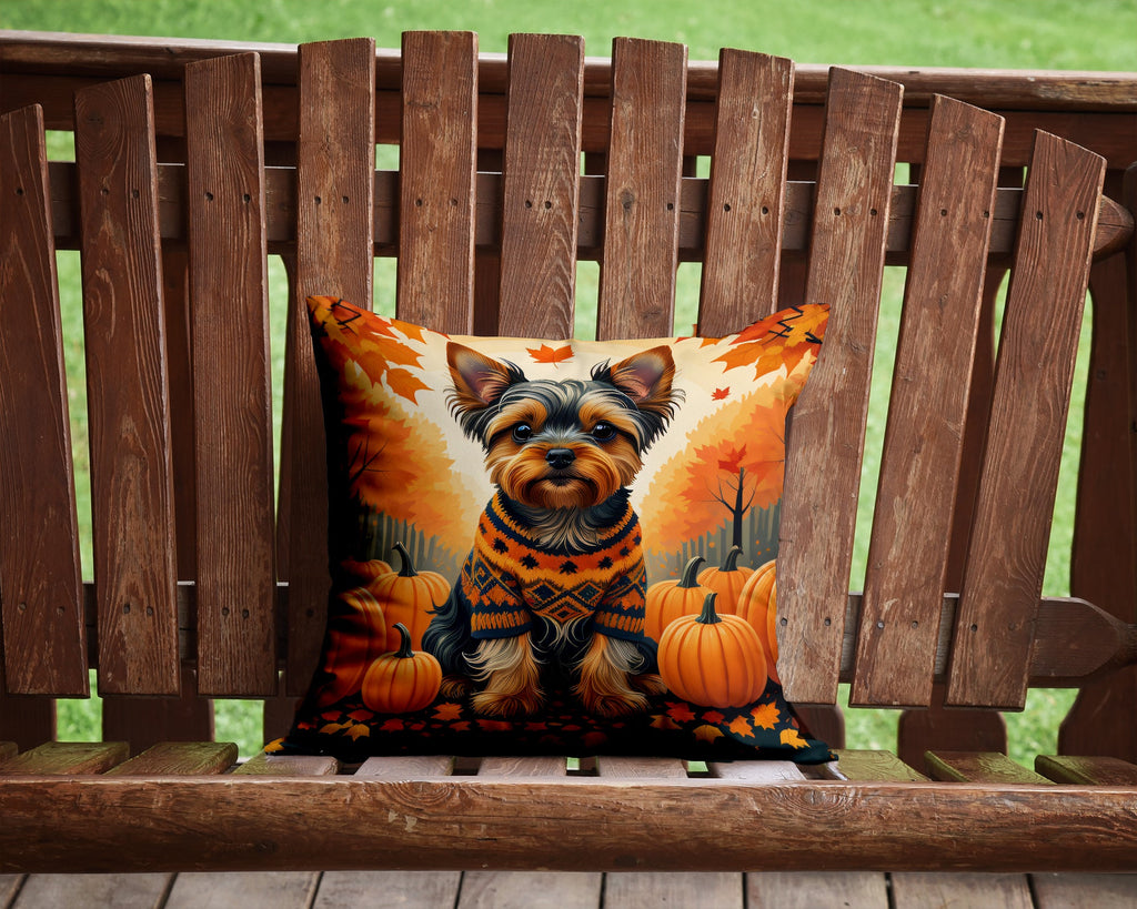 Yorkshire Terrier Fall Decorative Throw Pillow 14x14 Indoor Outdoor Accent Cushion, Fabric Cover with Insert for Sofa, Bed, Porch & Living Room