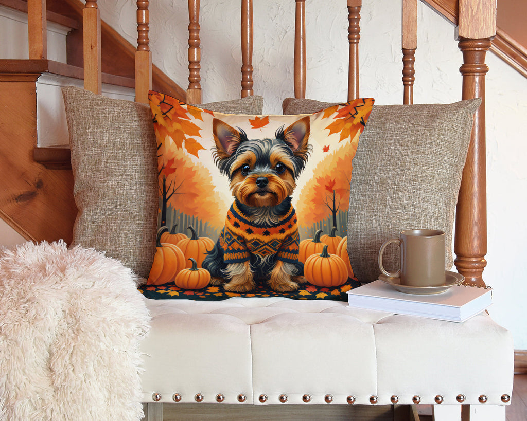 Yorkshire Terrier Fall Decorative Throw Pillow 14x14 Indoor Outdoor Accent Cushion, Fabric Cover with Insert for Sofa, Bed, Porch & Living Room